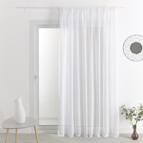 Voilage  ignifugé certifié Non Feu M1  - Effet lin finition galon fronceur Blanc 140x240 cm