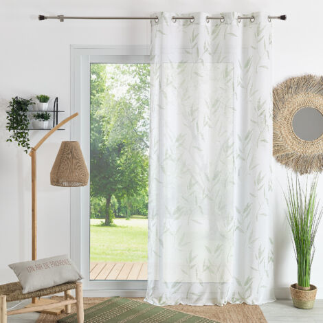 Voilage imprimé "Bambou" Vert Olive 140x240 cm