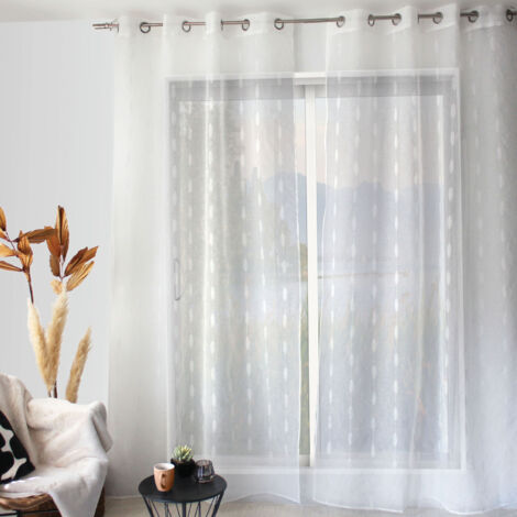 Voilage jacquard à pois ovales à oeillets Blanc 140x240 cm