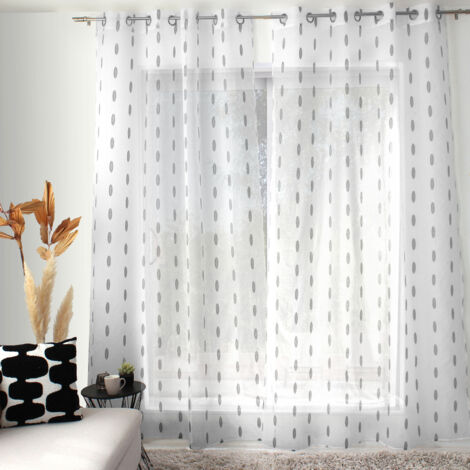 Voilage jacquard à pois ovales à oeillets Noir 140x240 cm