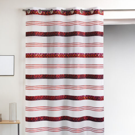 Voilage jacquard à rayures géométriques Bordeaux 140x240 cm