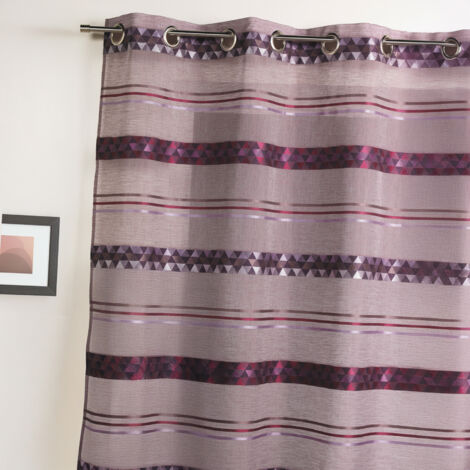 Voilage jacquard à rayures géométriques Prune 140x240 cm