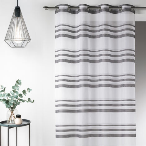 Voilage moderne en Etamine à Rayures Horizontales Gris clair 140x240 cm