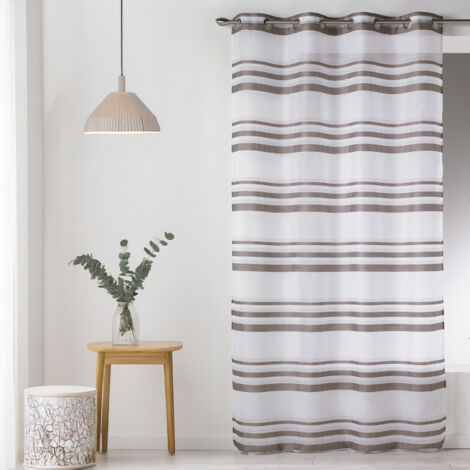 Voilage moderne en Etamine à Rayures Horizontales Taupe 140x240 cm
