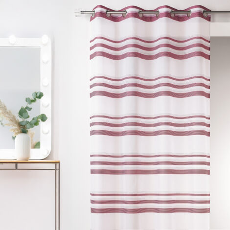 Voilage moderne en Etamine à Rayures Horizontales Vieux rose 140x240 cm