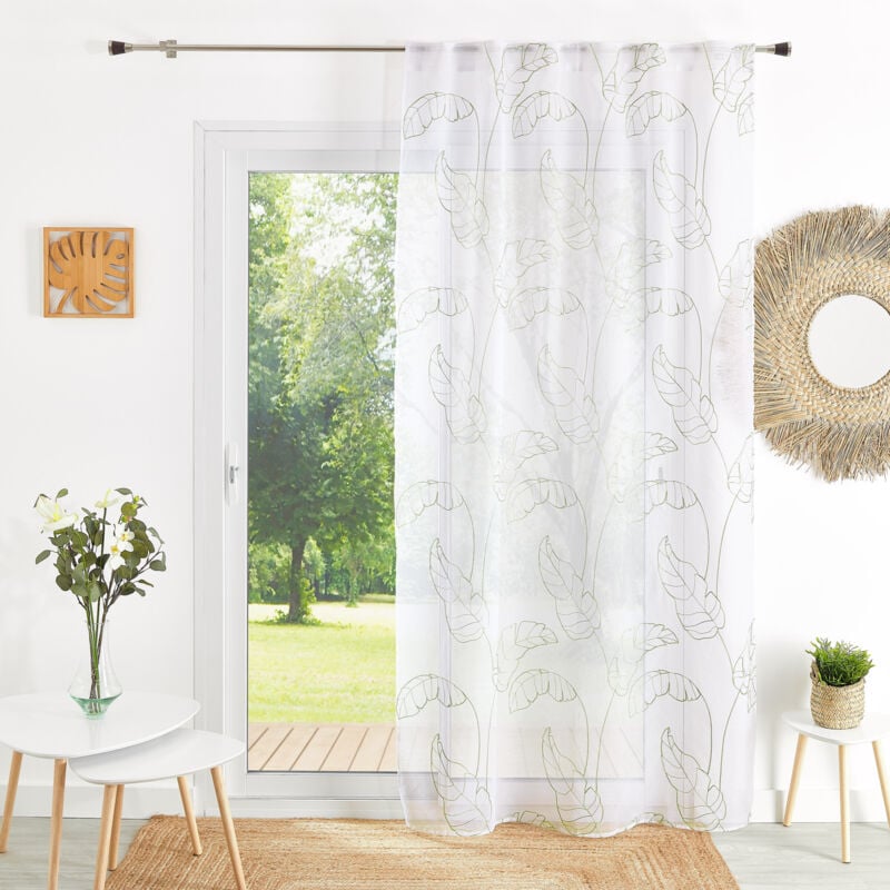 Voilage motif feuilles à pattes cachées Vert 140x240 cm