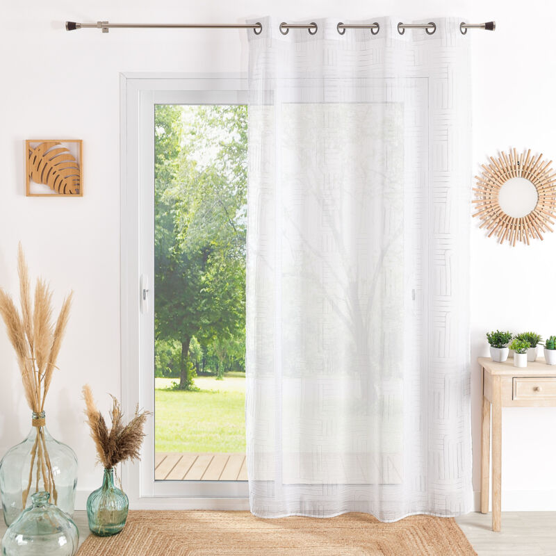 Voilage motif géométrique brodé Blanc 140x240 cm