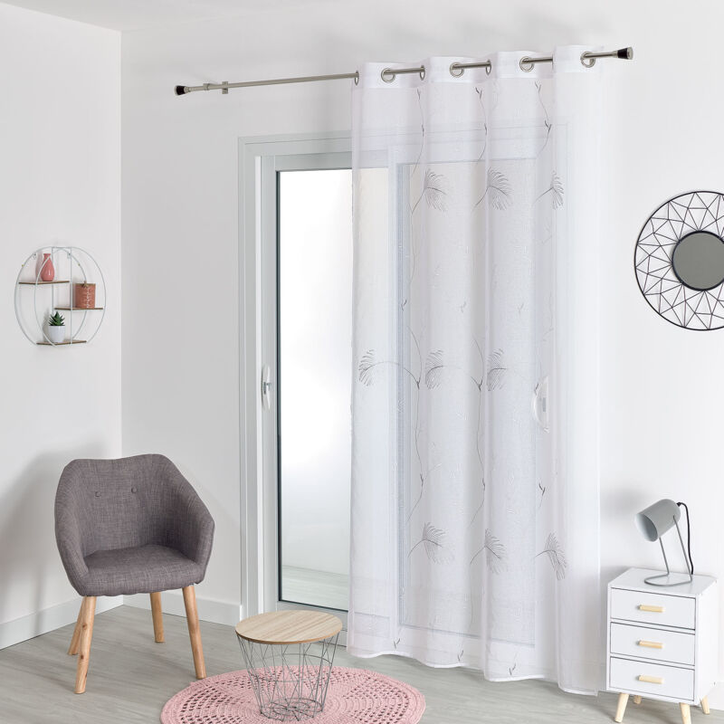 Voilage nature en étamine brodée Gris clair 140x240 cm