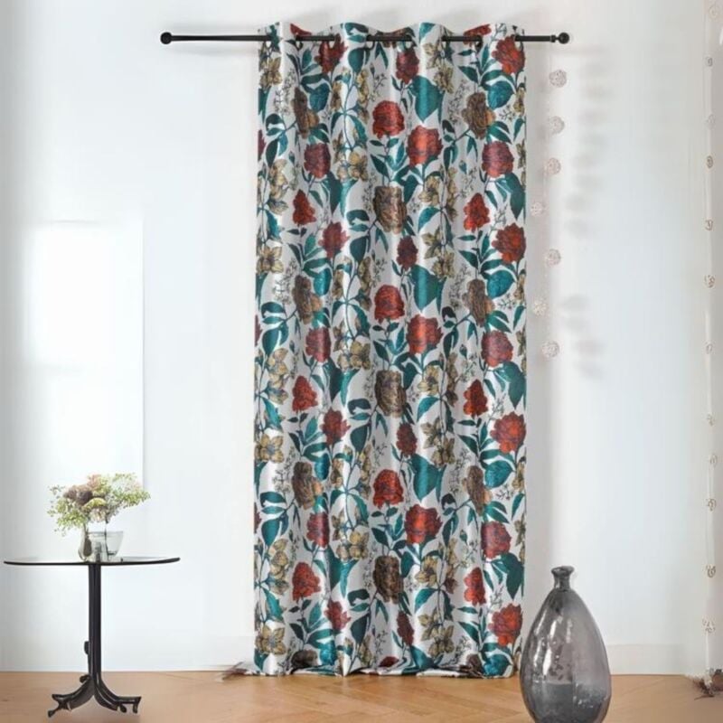 Voilage opaque et fleuri Rouge 150x240 cm