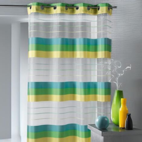 Voilage organza aux rayures horizontales Vert tilleul 135x260 cm