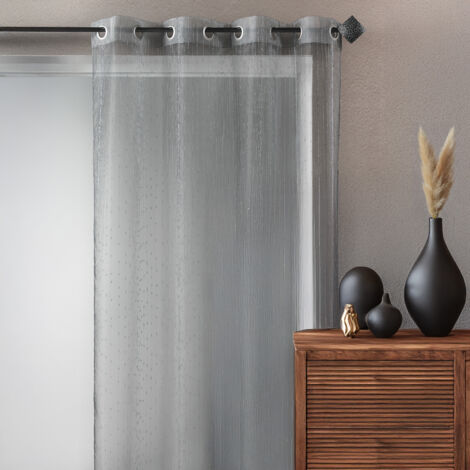Voilage Organza fantaisie goutte métallique Gris clair 140x350 cm