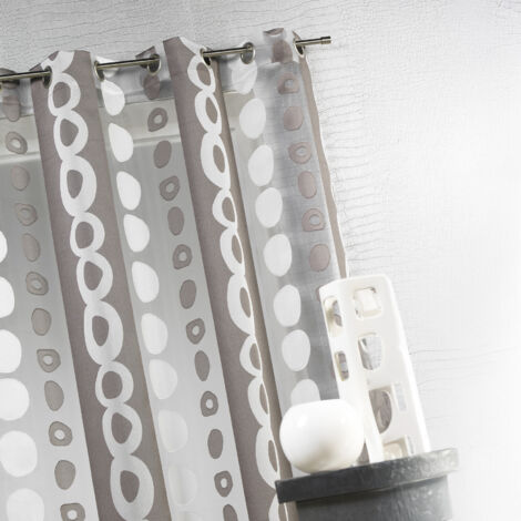 Voilage Organza Jacquard à Bandes et cercles Blanc 140x260 cm