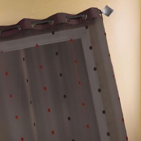 Voilage Organza Jacquard avec parement uni Taffetas Marron chocolat 140x260 cm
