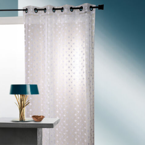 Voilage organza jacquard brodé petit pois Blanc 130x240cm