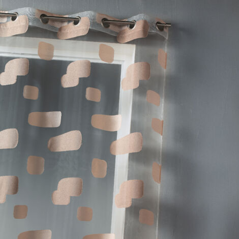 Voilage organza jacquard motif de briques Beige 140x240 cm