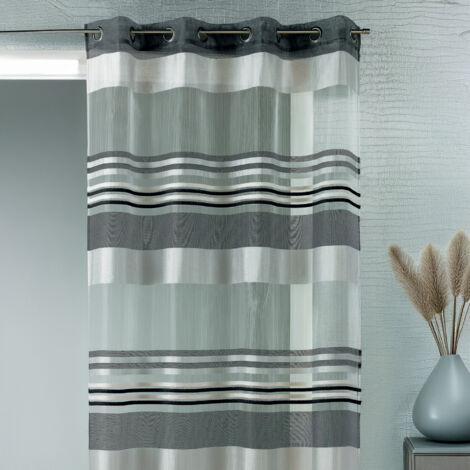Homemaison – Voilage en organza noir 140x240 cm – Rayures horizontales tissées – 8 œillets ronds canon de fusil – Prêt-à-poser