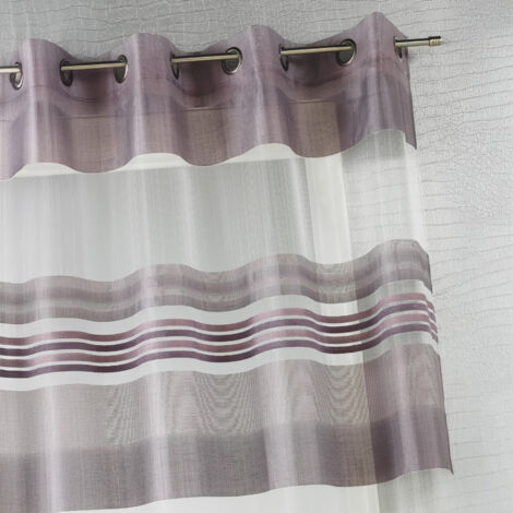 Homemaison – Voilage organza rayé vieux rose 140x240 cm – 100% polyester – Finition œillets ronds canon de fusil – Légèreté et élégance