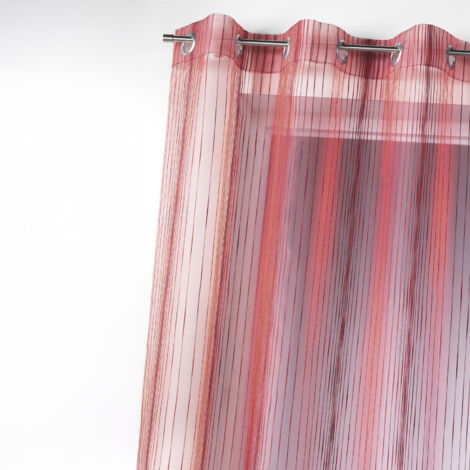Voilage organza rayures verticales tissées Rouge Orangé 140x260 cm