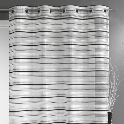 Voilage Organza tissé Rayures horizontales Argent 140x240 cm