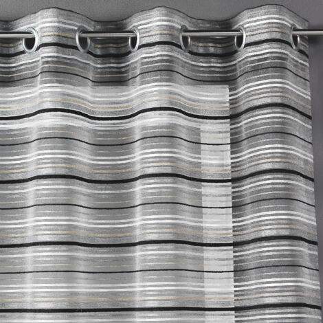 Voilage Organza tissé Rayures horizontales Gris anthracite 140x240 cm