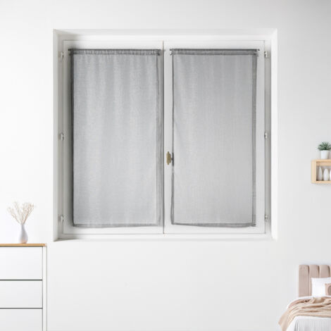 Voilage paire en maille avec des fils lurex argentés Argent 60x 135 cm