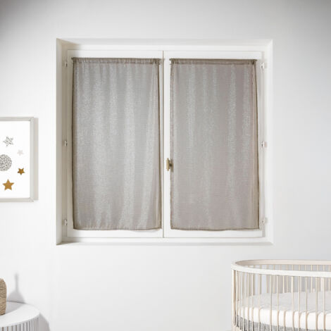 Voilage paire en maille avec des fils lurex argentés Beige 60x 135 cm