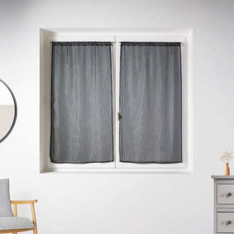 Voilage paire en maille avec des fils lurex argentés Noir 60x 135 cm