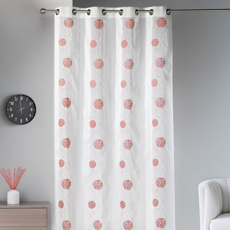 Voilage Raffiné fantaisie brodé ronds Rouge 140x240 cm