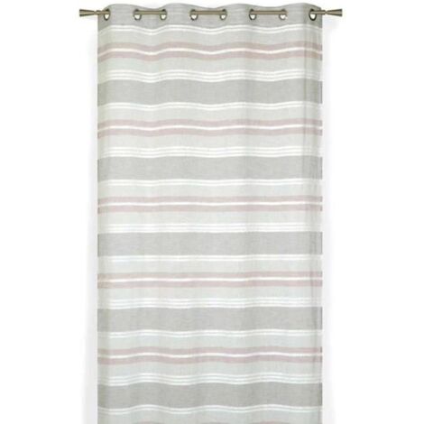 Voilage Rayé en Etamine Aspect Lin Vieux rose 140x240 cm