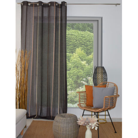 Voilage Rayé Fines Lignes – 150x280 cm – 100% Polyester - 150x280cm - Chocolat