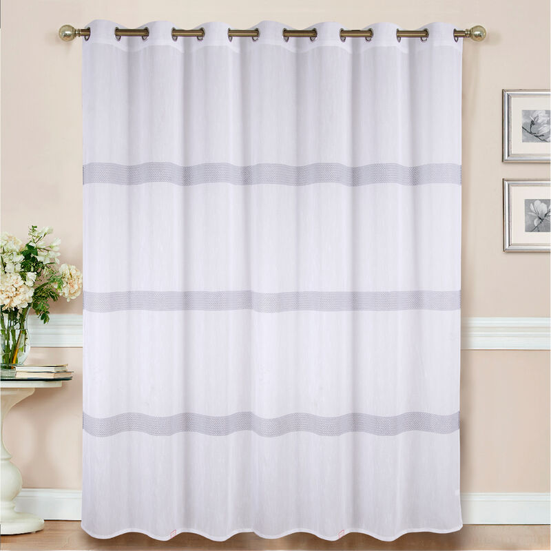 Voilage à rayures ajourées en grande largeur Blanc 300x240 cm