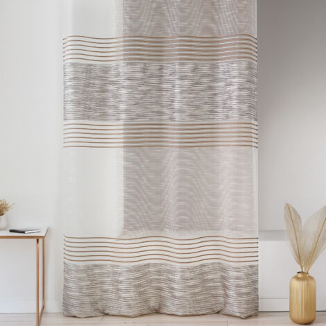 Voilage rayures horizontales blanc et naturel Naturel 140x240 cm