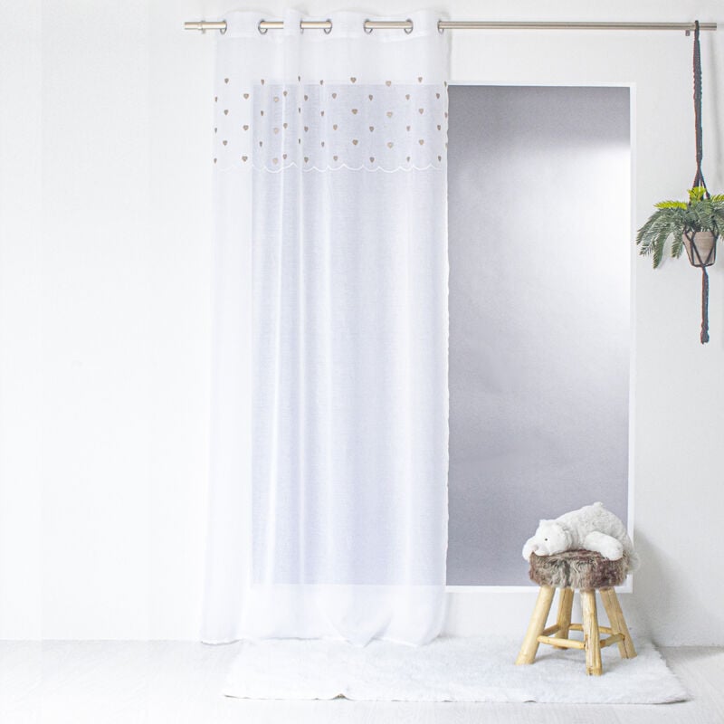 Voilage sablé avec top cœurs Beige 140x240 cm