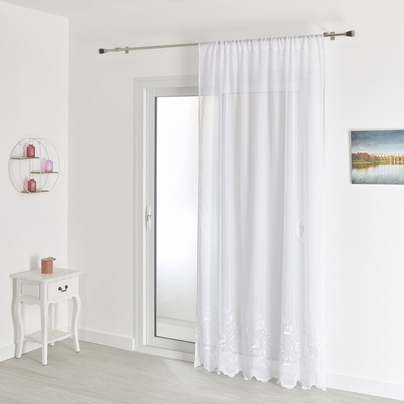 Voilage sablé base brodée Blanc 180x220 cm