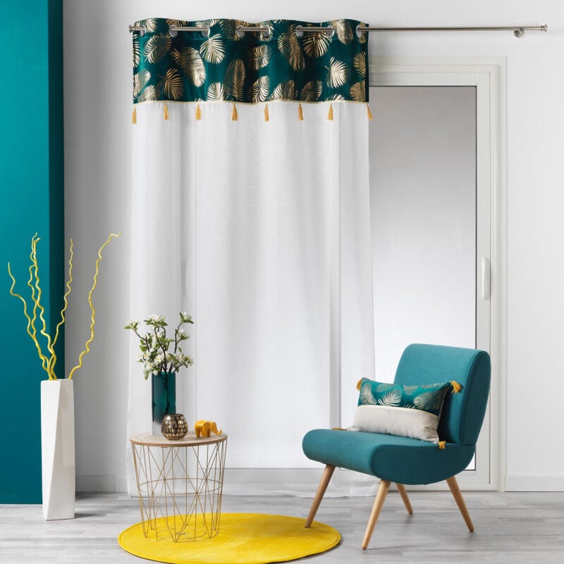 Voilage sablé à pompons 140 x 240 cm + bande velours Sabaly