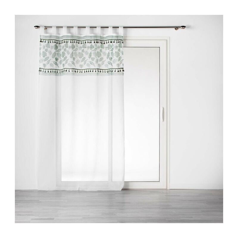 Panneau a passants 140 x 280 cm voile sable+top imprime+pompon milagreen Blanc