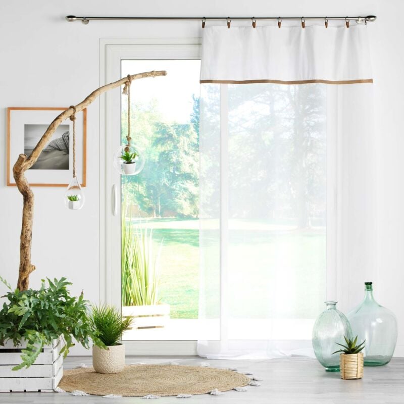 Voilage à anneau 140 x 240 cm en polycoton sablé + jute Leana Blanc