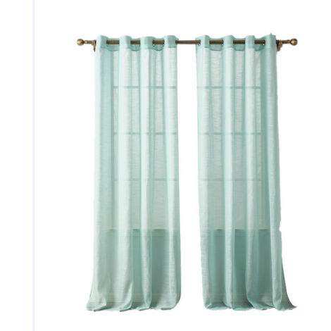 Voilage Semi-Transparent Court Avec Oeillets En Aspect Lin Magasins Rideaux Foulards Pour Salon Chambre Chambre D'enfant Bleu 160×140cm (H×L) Lot De 2 - RWRideau