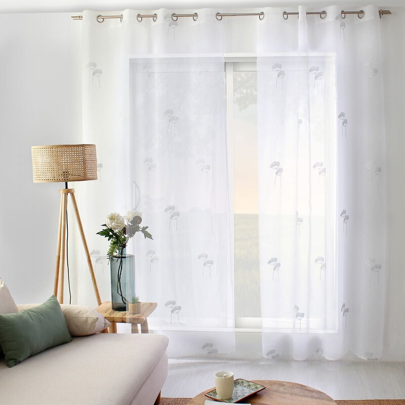 Voilage tamisant aux broderies florales Gris clair 140x240 cm