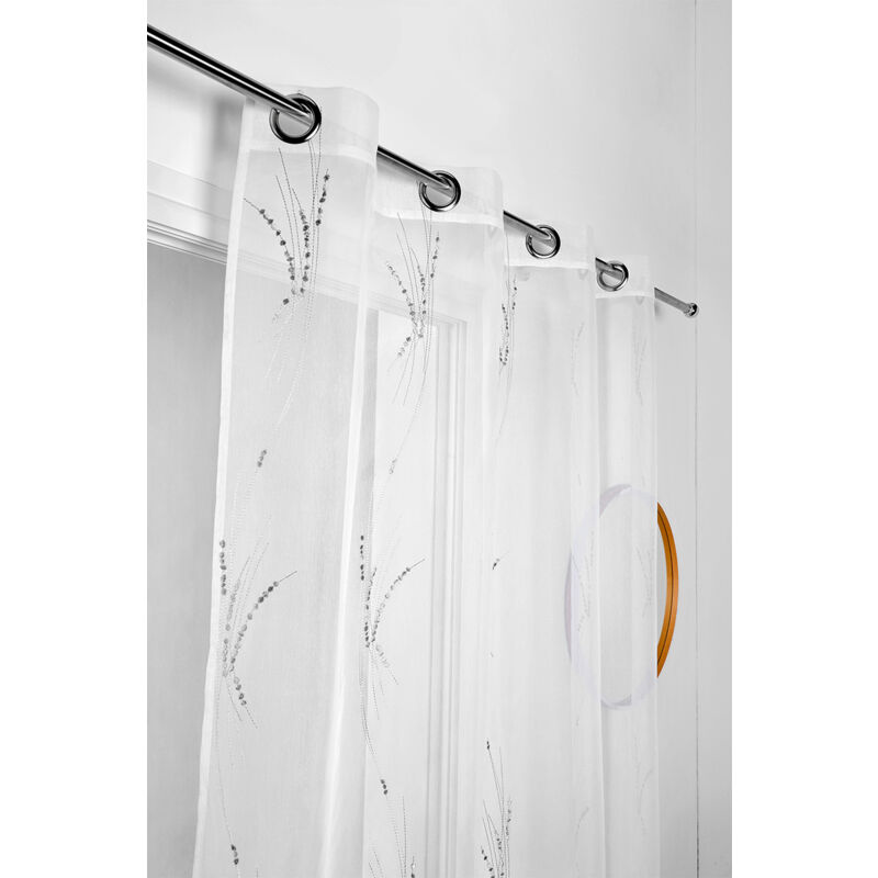 Voilage tamisant et brodé 'brins d'herbe' Gris clair 140x260 cm
