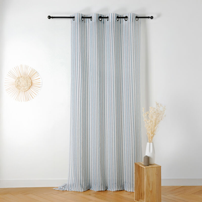 Voilage tamisant et irrégulier à rayures Bleu 140x280 cm