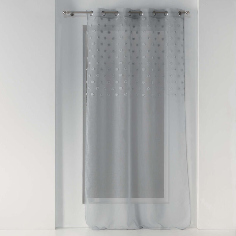 Voilage a oeillets 140 x 240 cm voile sablé pompons melusine Gris