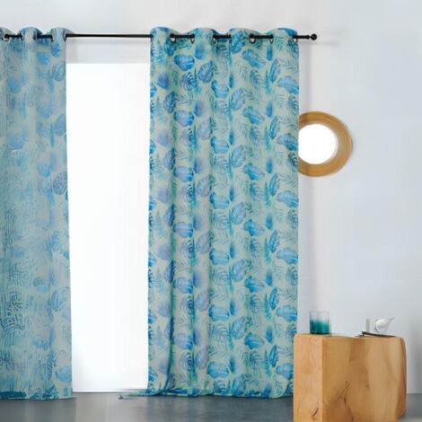 Voilage tendance motif végétal - 150x260cm - Bleu canard