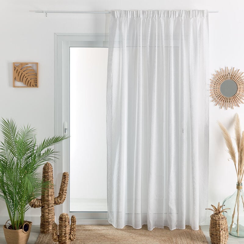 Voilage uni à galon fronceur et rayures fantaisie Blanc 240x240 cm