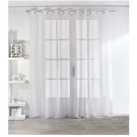 Voilage uni blanc 420x240cm – 100% polyester – Finition ourlée – Œillets ronds argentés – Lavable en machine à 30°C – Enjoy Home