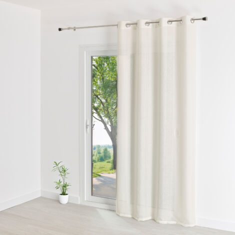 Voilage uni rayures brodées Blanc 140x240 cm