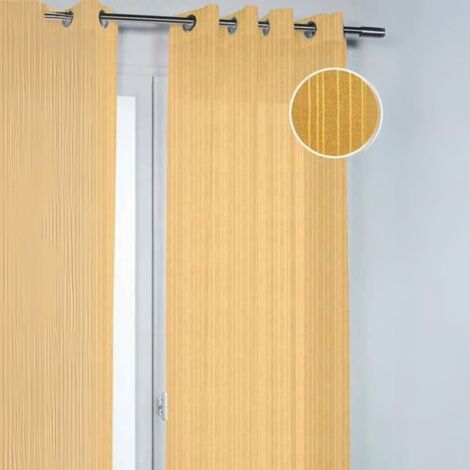 Voilage Uni Tissé de Fines Rayures Jaune 140x260 cm