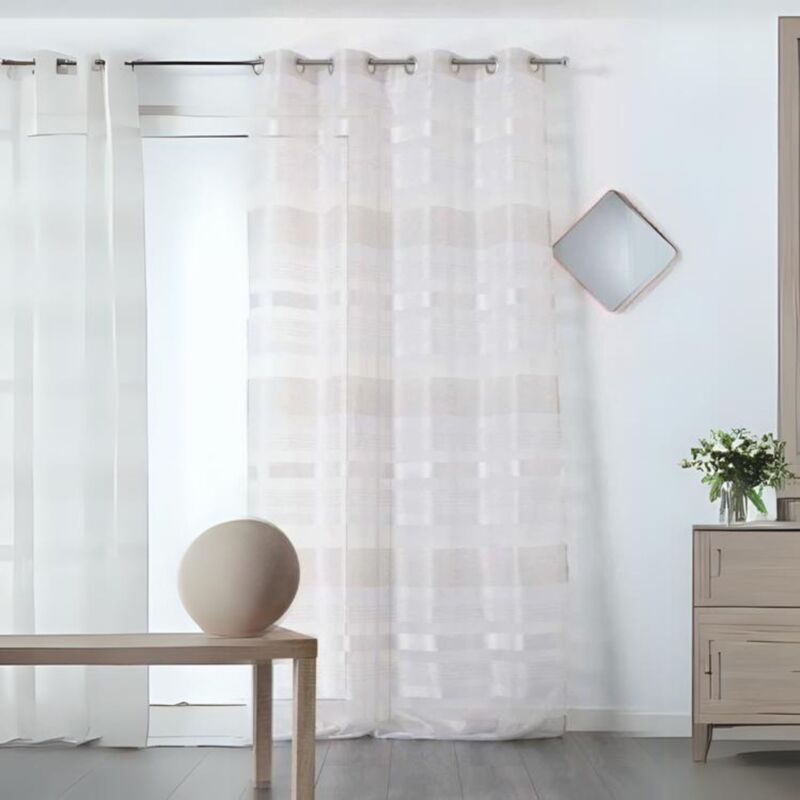 Voilage à Jeux de Rayures Colorées Blanc 140x255 cm