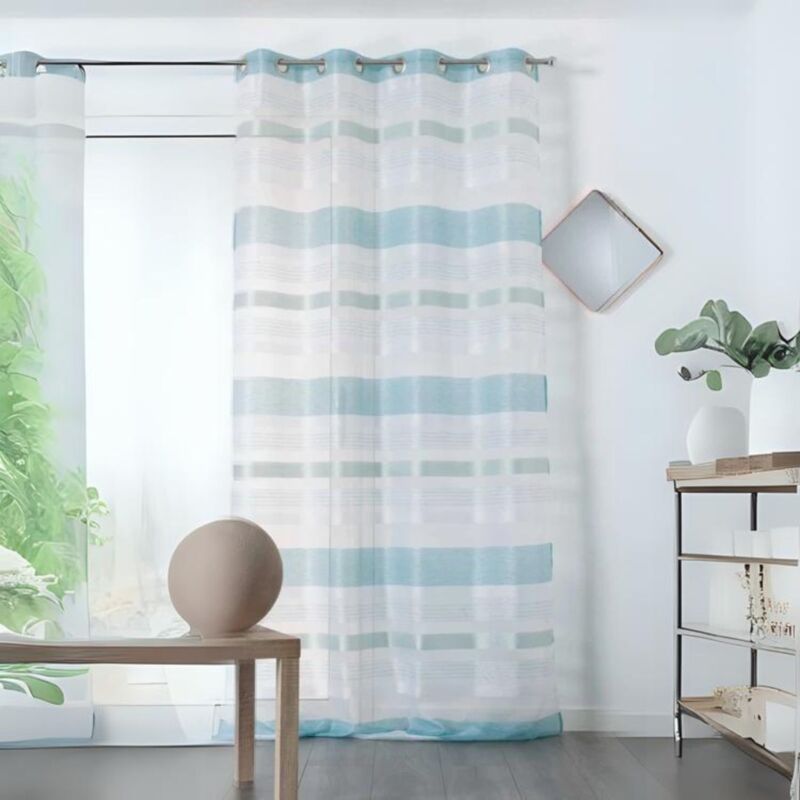 Voilage à Jeux de Rayures Colorées Bleu 140x255 cm