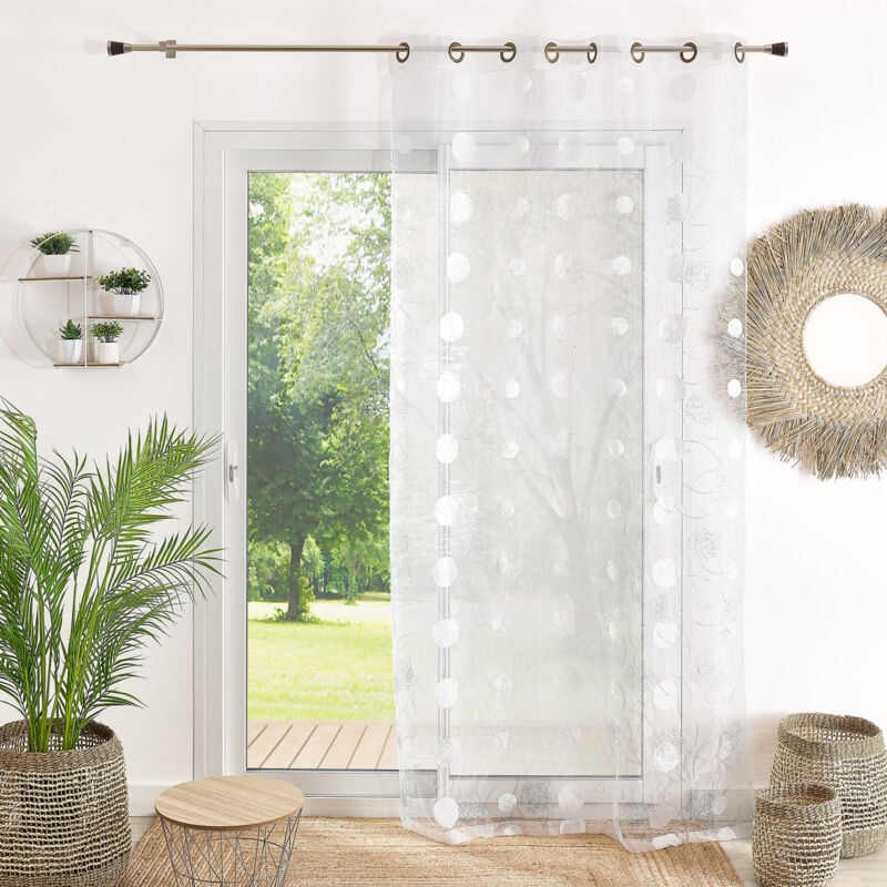 Voilage Organza et Jacquard Cordons Satiné Blanc 300x240 cm